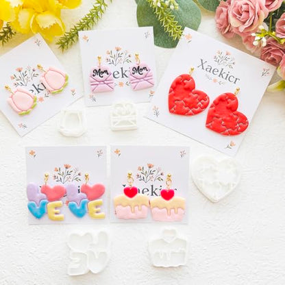 Mother’s Day Polymer Clay Cutters & Stamps Set - 10pcs Sharp & Durable Mom, MAMA, LOVE, Puzzle Heart, Envelope & Cake Shapes for DIY Earring Jewelry Making, Soft Clay Crafts & Holiday Supplies - color: 2L color