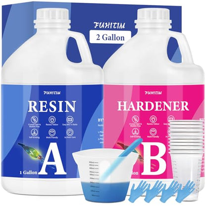 Epoxy Resin 2 Gallon - Crystal Clear Epoxy Resin Kit - Self-Leveling, High-Glossy, No Yellowing, No Bubbles Casting Resin Perfect for Crafts, Table Tops, DIY 1:1 Ratio - size: 2 Gallon Kit