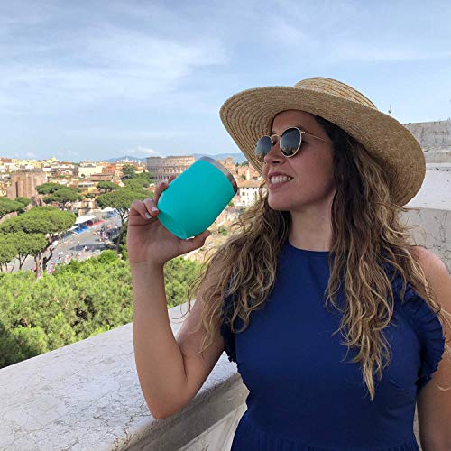CHILLOUT LIFE 12 oz Stainless Steel Wine Tumbler with Lid - Double Wall Vacuum Insulated Wine Cup Glass Keeping Cold & Hot for Coffee, Champagne, Cocktails, Ice Cream - Powder Coated Aqua Blue - color: Aqua Blue, style: 1 Pack