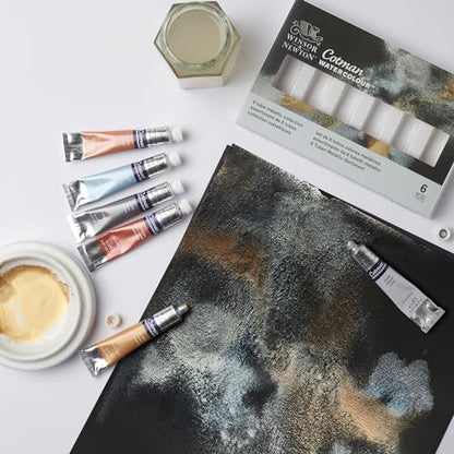 Winsor & Newton Cotman Watercolor Paint Set, 6 Metallic Colors, 8ml (0.27-oz) Tubes - style: 6 Tube Set Metallic 8ml