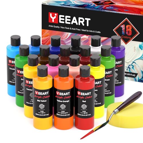 Acrylic Paint Set, 8.45oz 18 Colors Acrylic Paint Large Bottle Set, Rich Pigmented Canvas Paint, Premium Non-toxic Paints for Artists, Paint Set for Kids & Adults, Art Supplies for Canvas