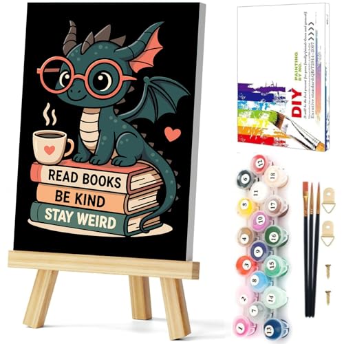 Gemozaic Black Dragon Framed Paint by Numbers Kit for Adults, Books Paint by Number with Frame & Easel, DIY Cute Animal Numbers Painting for Beginners Ages 8-12 for Gift, Home, Wall Decor, 8x12 inch - color: BKH2557