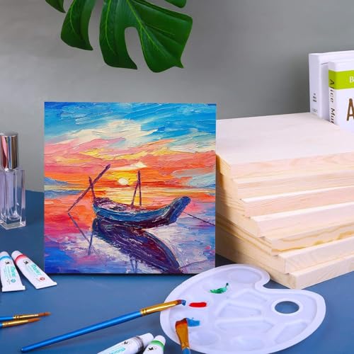 ADXCO 8 Pack Wood Panels 8 x 8 Inch Unfinished Wood Canvas Wooden Panel Boards for Painting, Pouring, Arts Use with Oils, Acrylics - size: 8 x 8 inch