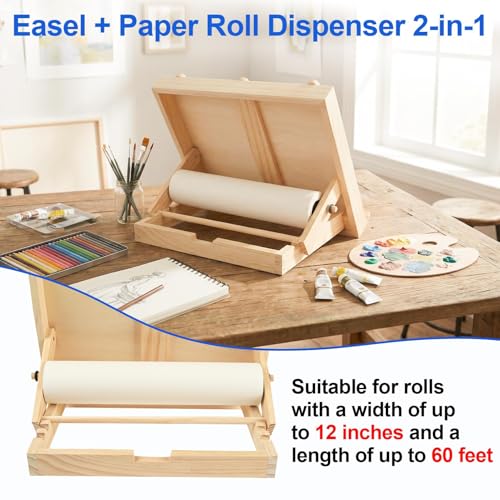 Kids Tabletop Art Easel with Paper Roll Dispenser | Adjustable Portable Desk & Table Top Painting Drawing Stand (13.8" x 11.4", Without Paper Roll)
