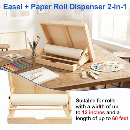 Kids Tabletop Art Easel with Paper Roll Dispenser | Adjustable Portable Desk & Table Top Painting Drawing Stand (13.8" x 11.4", Without Paper Roll)