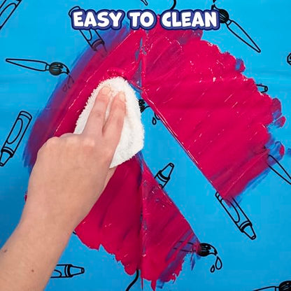READY 2 LEARN Messy Mat | Protect Tables and Floors While Crafting | Washable High Chair Mat | Waterproof | Reusable and Lightweight | 60”L x 60”W