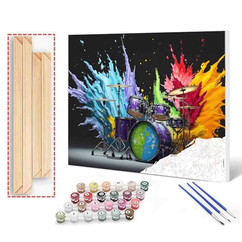 Paint by Numbers for Adults,Racket Drums,DIY Acrylic Watercolor Painting by Numbers for Kids Beginners Abstract Colorful Painting Arts Craft On Canvas Home Wall Decor(16X20 inches DIY Frame) - color: Music-11, size: 16''x20''(DIY Frame)