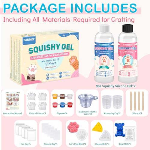 Taba Squishy Kit, 18oz Squishy Making Kit with Gel, Molds & Flocking Powder - Super Soft Bubble Free Fast Cure Liquid Silicone, Ideal for Beginners, Taba Squishy Paw, Gifts & Stress Relief