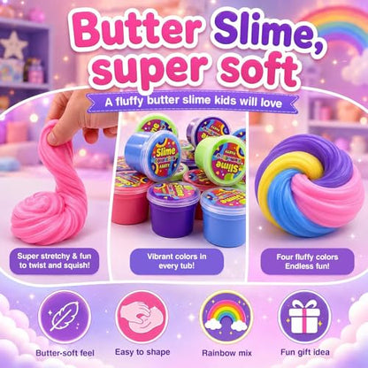 4 Textures - 80 Pack Slime Kit for Girls Boys, with Galaxy, Butter, Cloud, Clear Slime, Bulk DIY Putty Toys for Kids Party Favors, Sensory Stress Relief Birthday Gifts for Ages 4-8 8-12, Non-Stick - style: 80 Pcs Explore 4 Slime Textures