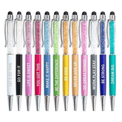 PASISIBICK 12 Pieces Crystal Stylus Employee Appreciation Pens, 2 in 1 Inspirational Greeting Motivational Ballpoint Pens for Christmas Appreciation Gift(12 Colors) - color: 12 Crystal Pens - Inspirational