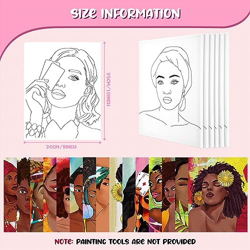Sherr 75 Pcs 15 Set Pre Drawn Canvas Kit for Painting Craft Sip and Paint Kit for Adults Boho Black Women Pre Printed Canvas Painting Favor for DIY Black History Month Gifts Adult's Date Party - style: Boho Lady