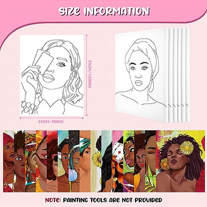 Sherr 75 Pcs 15 Set Pre Drawn Canvas Kit for Painting Craft Sip and Paint Kit for Adults Boho Black Women Pre Printed Canvas Painting Favor for DIY Black History Month Gifts Adult's Date Party - style: Boho Lady