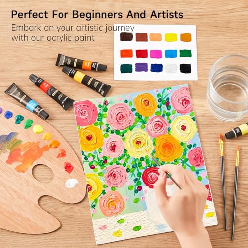 Shuttle Art Acrylic Paint Set, 16 x12ml Tubes Artist Quality Non Toxic Rich Pigments Colors Great for Kids Adults Professional Painting on Canvas Wood Clay Fabric Ceramic Crafts - color: 16 Colors