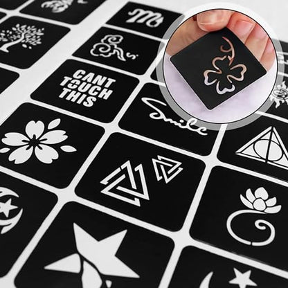 482pcs Temporary Tattoo Stencils, 20 Sheets Henna Tattoo Stencil Kit for Women and Man Face Body Paint Reusable Glitter Tattoo Stencils Pack Party Favor Supplies