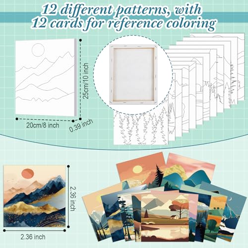 Sherr 12 Pcs Pre Drawn Canvas Pre Printed Canvas for Adults Sip and Paint Party Canvases Painting Kit for Summer Easter Mother's Day Party Favor(Mountain Lake,8 x 10 Inch) - size: 8 x 10 Inch, style: Mountain Lake