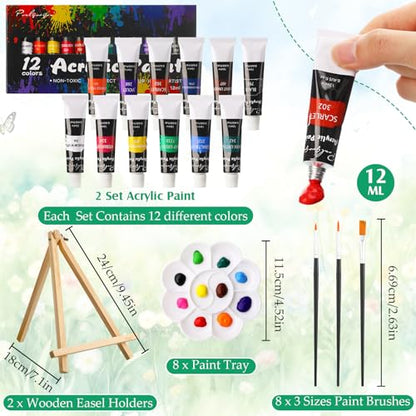 Cholemy 36 Pcs Paint and Sip Kit for Adults 8''x10'' Pre Drawn Canvas for Painting DIY Afro Acrylic Painting Kit Wood Easel Brushes Date Night Bulk for Summer 4th of July Party Gift(Animal) - style: Animals