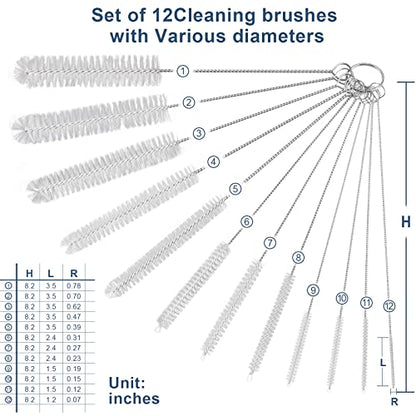 Ixiaoyoo 12 Pcs Straw Cleaner Brushes Set, 8.2 Inch Nylon Cleaning Brush | White Tube Cleaner Brushes for Tumbler, Sippy Cup, Water Bottles, Hummingbird Feeders, Pipes, Sink Drain & Pet Waterers - color: 8.2 Inch White Cleaning Brushes