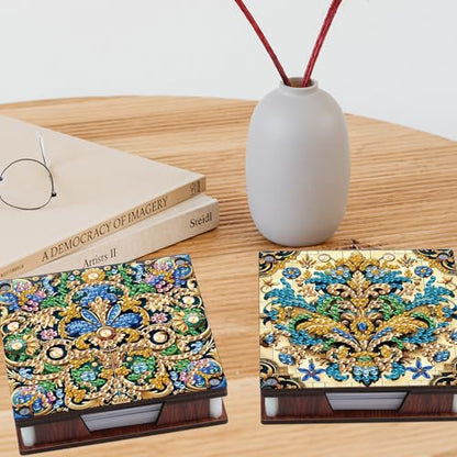 2 PCS Diamond Art Note Box Flower Diamond Painting Note Pad Holder Mandala Gem Painting Gem Art Memo Boxes Mosaic Kits for Adults Embroidery Kit Memo Pad Holder, Contains 120 Sheets of Paper - color: Flower 4