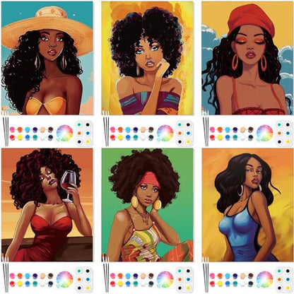 Dinifee 6 Pack Pre Drawn Canvas for Painting Pre Printed Canvas Kit 8 x 10 Inch Stretched Cotton Paint and Sip Set for Adults Couple Party Graduation Summer Date Night(Elegant Lady) - style: Elegant Lady