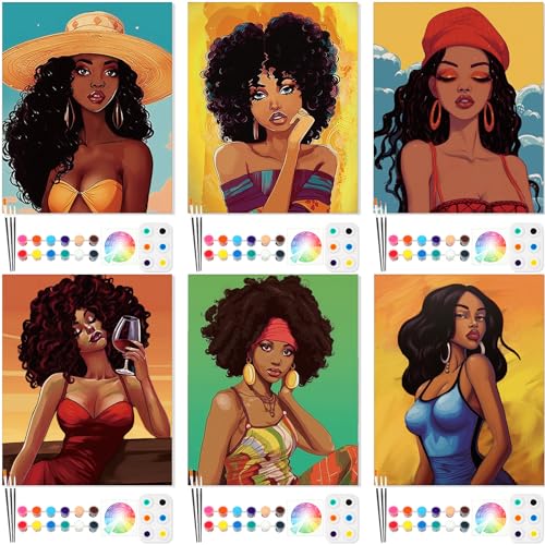 Dinifee 6 Pack Pre Drawn Canvas for Painting Pre Printed Canvas Kit 8 x 10 Inch Stretched Cotton Paint and Sip Set for Adults Couple Party Graduation Summer Date Night(Elegant Lady) - style: Elegant Lady