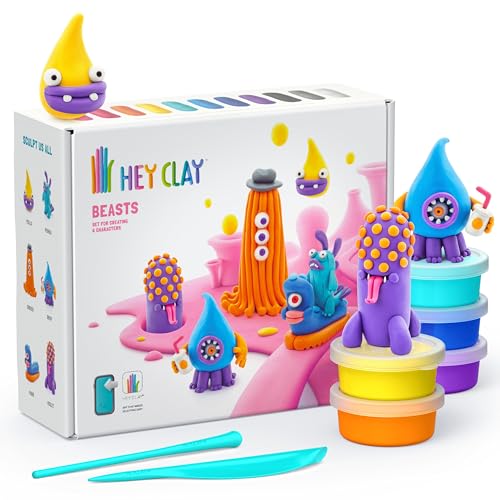 HEY CLAY - Beasts Set-Colourful Modeling Kids-Air Dry Clay Kit 15 cans and Sculpting Tools with Fun Interactive Instructions App, Multicoloured - style: Beasts