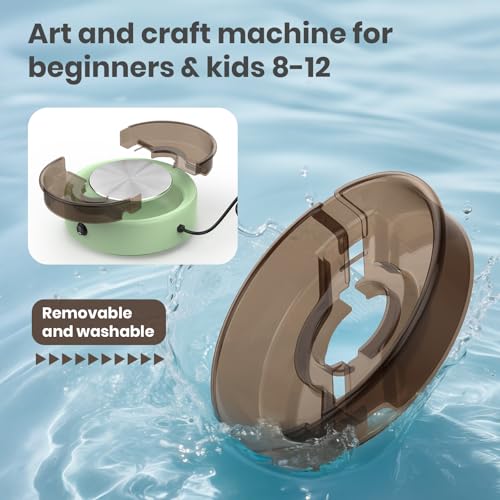 Skirfy Mini Pottery Wheel for Beginners Adults with Foot Pedal9.5"Ceramic Machine for Kids Art Craft Glow in Dark Kits 2.2LB Air-Dry Clay,Carving Tools Adjustable Speed,DIY Projects Birthday Gift - color: Green