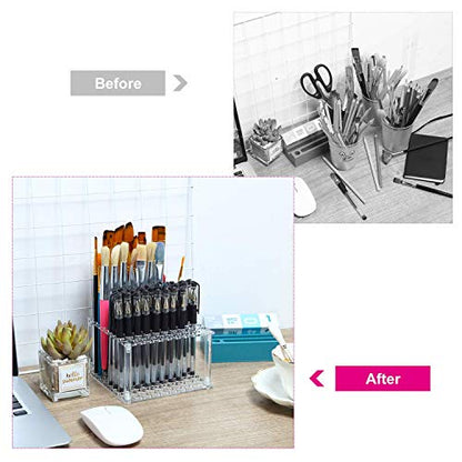 Outus 96 Holes Pencil Brush Holder Acrylic Paintbrush Holders Desk Organizer Stand Holder for Pencil Pen Paint Brushes Modeling Tool Office Art Supplies(Clear) - color: Clear