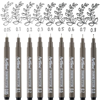 Artline 230 Drawing System Pens, Technical Drawing Pens For Drafting, Illustrating, and More, 0.1mm, 0.2mm, 0.3mm, 0.4mm, 0.5mm, and 0.8mm Fine Tips - Black, 6-Pack - style: 0.1, 0.2, 0.3, 0.4, 0.5, 0.8mm Nib Sizes | 6-Pack