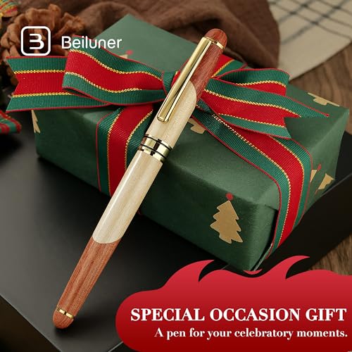 BEILUNER Luxury Wood Ballpoint Pen Writing Set,Maple-Elegant Fancy Nice Gift Pen Set for Signature Calligraphy Office Fancy Nice Supplies - Christmas Gift Boxed with Extra Refills (Black) - color: Maple