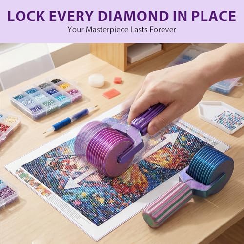 PASDUCHAS 2 Pack Diamond Art Roller Straightener, DIY Rhinestone Painting Accessories with 2 Pcs Diamond-Paint Art Aligning Tools