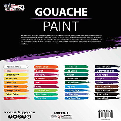 U.S. Art Supply Professional 36-Color Gouache Paint Set in Large 18ml Tubes & Color Mixing Wheel - Gouache Paint Tubes for Artists, Students, Beginners