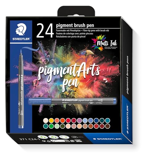 STAEDTLER Pigment Arts Multi Ink Brush Pen, 24 Count (Secondary Colors), Fiber-Tip Pens With Brush Nib, Permanent, Waterproof, No Bleed Pens for Journaling, Coloring, Hand Lettering, Mixed Media - color: 24 Colors (Secondary)