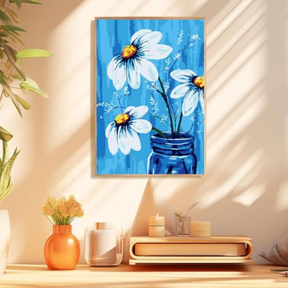 Mowana Daisy Paint by Numbers Kit for Adults Beginner with Wooden Frame and Easel Easy Acrylic on Canvas Flower Paint by Number Kits 8x12 inch with Paints and Brushes - color: Small Flower