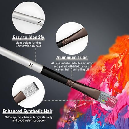 24pcs Paint Brush Set, Expert Series, 23 Different Shapes + Mixing Knife with Cloth Roll Case, Enhanced Synthetic Painting Brushes Set for Acrylic, Watercolor, Oil, Gouache (Grey) - color: Gray
