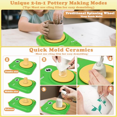 Pottery Wheel for Kids, Art Supplies Arts & Crafts Kit, Crafts Toys for Girls 6+, Pottery Studio Craft Kit with 4 Pack Air-Dry Clay,Girls Toys Birthday Christmas Gift for Kids Ages 6 7 8 9 10 11 12+ - color: Green -Dinosaur