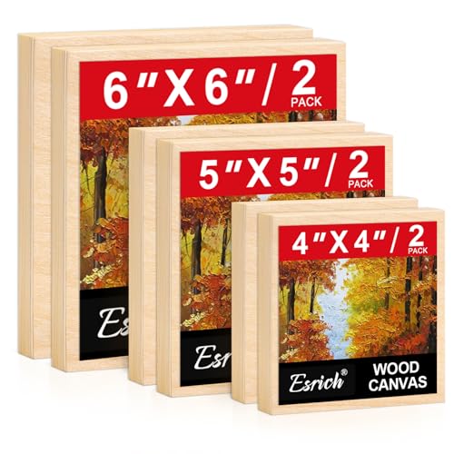 ESRICH 6 Pack Wood Panels with 4"x4", 5"x5", 6"x6", Square Craft Wood Canvas Boards, Blank Unfinished Wooden Art Board for DIY Art Creations Such as Painting, Acrylic Pouring, Resin, Burning, Collage - size: 4x4 5x5 6x6IN-6Pack