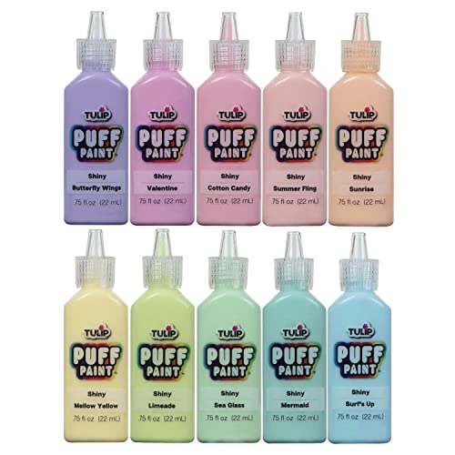 TULIP Puff Paint Pastel Colors 10-pack, Multi-Surface, Premium Quality, Nontoxic & Waterproof Craft Paint, Permanent on Fabric, 10-color pack - color: Pastel