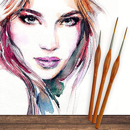 U.S. Art Supply 8 Piece Taklon Detail and Liner Artist Brush Set with Wood Comfort Grip Handles - Art, Detailing, Acrylic, Oil, Watercolor - style: 8-Piece