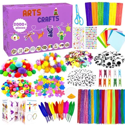 2000 Pcs DIY Arts and Crafts Supplies Kit for Kids - Kids Craft Kits Art Supplies Material Set with Pipe Cleaner All in 1 Crafting Collage Activity for Toddlers Gifts Toys Age 5 6 7 8 9 Year Old Girls - size: 2000+ Pieces