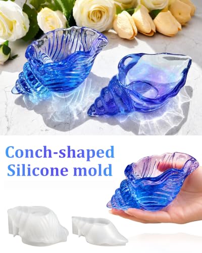 2 Pcs Conch Seashell Silicone Molds for Resin, 3D Ocean Shell Epoxy Casting Mold for Trinket Dish, Candle Holder, Jewelry Tray, Plaster Concrete Cement Crafts, DIY Home Decor