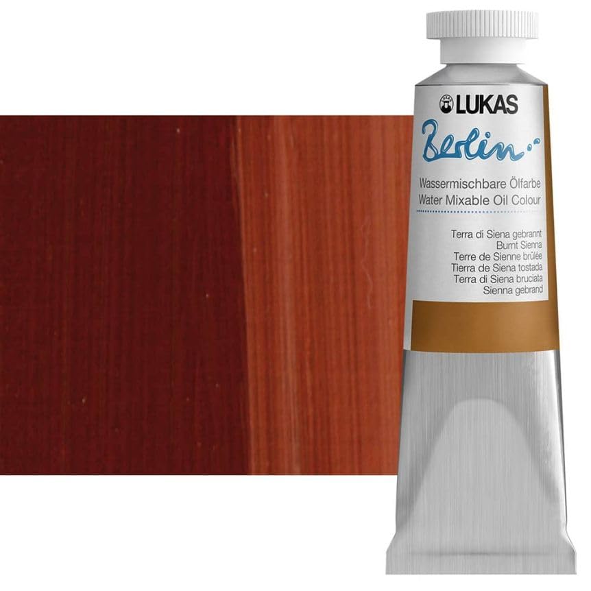 Lukas Berlin Pro Artists Water Mixable Oil Paint 37 ml Tube Burnt Sienna, Water Soluble, Lightfast Pigments, Quick Drying, Easy Clean-Up, Eco-Friendly, Professional Quality, 40 Color Range - color: Burnt Sienna, size: 1.25 Fl Oz (Pack of 1)