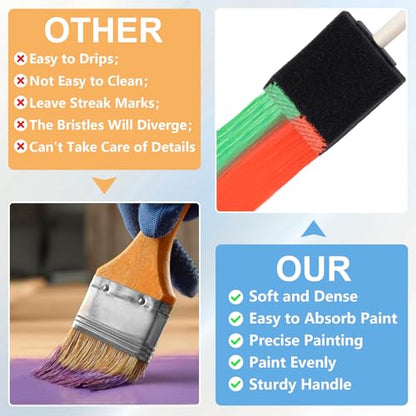 SmallCat 5 PCS Foam Paint Brushes, 2.97 Inch Foam Sponge Brushes for Varnishes, Reusable Sponge Brushes with Wood Handles for Painting, Staining, and DIY Crafts - Black - size: 3"