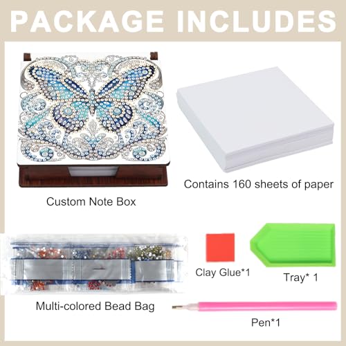 Diamond Painting Kit memo Box, Diamonds Art DIY Butterfly Patterns Sticky Note Box Special Shape Drill, with 160 Sticky Note, Ideal for Home Office Supplies, Handicrafts, Holiday Gifts - color: Butterfly