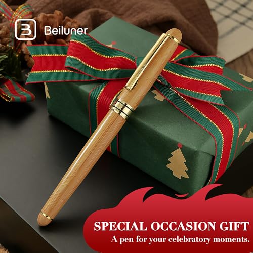 BEILUNER Luxury Wood Ballpoint Pen Writing Set,Bamboo-Elegant Nature Nice Gift Pen Set for Signature Executive Business Office Fancy Writing Supplies - Christmas Gift Boxed with Spare Refills (Black) - color: Bamboo