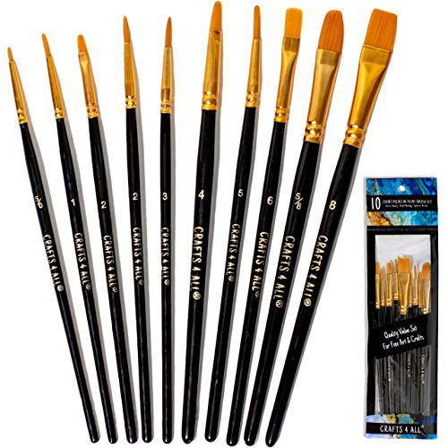Crafts 4 All Artist Paint Brushes - Professional, Multi Tip, Nylon Hair Paintbrushes - Paintbrush Set of 10 for Acrylic, Watercolor, Christmas Decorations & Oil Painting - Art Supplies - size: 10 Pack