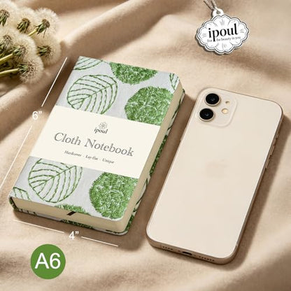 Pocket Notebook, A6 Journal, Small Embroidered Journal, Cute Fabric Notebook, Lay Flat Hardcover Journal, 4x6 Lined Notebook & Sketchbook, Personal Writing Journal for Women, White Leaf - color: A6-Leaf White