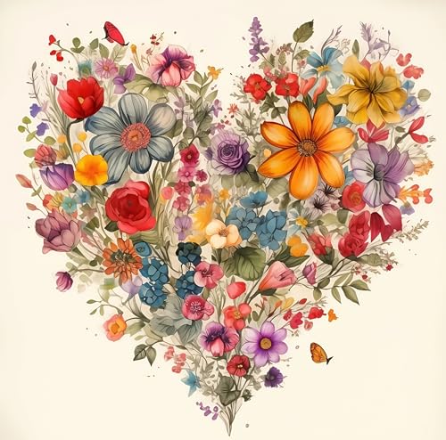BYGFHLYW 5D Diamond Painting Kits for Adults, Heart Flower Diamond Art Kits for Adults Beginner, DIY Full Drill Diamond Dot Gem Painting for Home Wall Decor 13.78x13.78inch - color: JK948-1