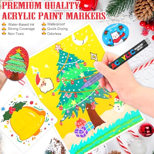 Amamao Acrylic Paint Markers, Soft Brush Tip Pens and Markers, Acrylic Paint Pens for Wood, Stone, Canvas, Glass, Fabric, Egg, Rock Painting and DIY Crafts Art Supplies (60) - style: 60 BOX