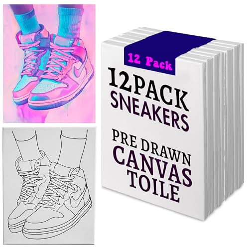 12 Pack 8x10 Sneakers Canvas Coloring | Perfect for Paint & Sip Parties | Fun Party Activity & Favor | Pre-Drawn, Ready-to-Paint Stretched Cotton Canvas Toile (Canvas Only, 12 Pack)