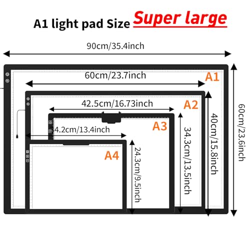 TOHETO Rechargeable A1 Light Pad 35.4”x23.6”, Extra Large LED Light Board for Diamond Painting, 3-Color Modes Light Box, Diamond Art Light Table, Lightbox for Tracing and Drawing, Sketching, Artists - style: A1 Rechargeable